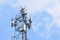 Wireless Communication Antenna With bright sky Telecommunication tower with antennas with blue sky. Royalty Free Stock Photo