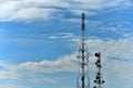 Wireless Communication Antenna With bright sky. Royalty Free Stock Photo