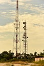 Wireless Communication Antenna With bright sky. Royalty Free Stock Photo
