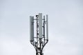 Wireless Communication Antenna Various GPS, cellphone, 3G, 4G and 5G equipped telecommunication tower on blue sky copy Royalty Free Stock Photo