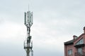 Wireless Communication Antenna Various GPS, cellphone, 3G, 4G and 5G equipped telecommunication tower on blue sky copy Royalty Free Stock Photo