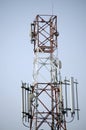 The Wireless Communication Directional Antenna With bright sky. Telecommunication tower with antennas Royalty Free Stock Photo