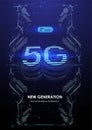 Wireless communication network, abstract image visual. Cyber technology Ai tech wire network futuristic wireframe. 5G technology Royalty Free Stock Photo