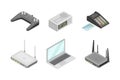 Wireless Communication Technology with Gadget and Networking System Isometric Vector Set Royalty Free Stock Photo