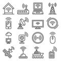 Wireless and Communications Icons Set on White Background. Vector Royalty Free Stock Photo
