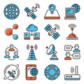 Wireless Communications and Satellite Icons Set on White Background. Vector