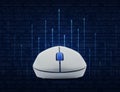 Wireless computer mouse over lighting line with computer binary Royalty Free Stock Photo