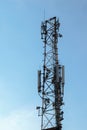 Wireless comunication tower with antenna on clear sky Royalty Free Stock Photo