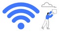 Large Blue wireless Symbol with Person Connection to Cloud Network Royalty Free Stock Photo