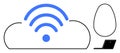 Wireless Connection Concept with Cloud, wireless Signal, and Remote Work Setup Royalty Free Stock Photo
