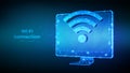 Wireless connection free WiFi concept. Abstract low polygonal computer monitor with wi-fi sign. Hotspot signal symbol. Mobile Royalty Free Stock Photo