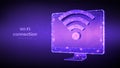 Wireless connection free WiFi concept. Abstract low polygonal computer monitor with wi-fi sign. Hotspot signal symbol. Mobile Royalty Free Stock Photo