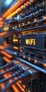 Wireless Connectivity Illuminated Text Reading quot WiFi quot on a Dynamic Server Background