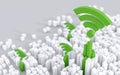 Wireless connectivity in urban environment. Modern, smart city concept. Digital 3D render. Royalty Free Stock Photo