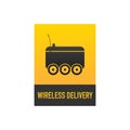 Wireless delivery service badge. Fast time delivery order with car on white background. Vector illustration