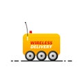 Wireless delivery service badge. Fast time delivery order with car on white background. Vector illustration