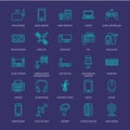 Wireless devices flat line icons. Wifi internet connection technology signs. Router, computer, smartphone, tablet