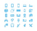 Wireless devices flat line icons. Wifi internet connection technology signs. Router, computer, smartphone, tablet Royalty Free Stock Photo