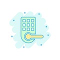 Wireless door lock sign icon in comic style. Smart home vector cartoon illustration on white isolated background. Remote system Royalty Free Stock Photo