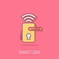 Wireless door lock sign icon in comic style. Smart home vector cartoon illustration on white isolated background. Remote system Royalty Free Stock Photo