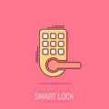 Wireless door lock sign icon in comic style. Smart home vector cartoon illustration on white isolated background. Remote system Royalty Free Stock Photo