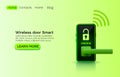 Wireless door smart protection, device application key, Web site innovation. Vector