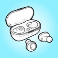 Wireless Earbud Vector Line Illustration