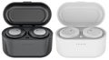 Wireless earbuds in black and white charging cases. 3D rendering Royalty Free Stock Photo