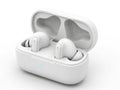Wireless earbuds in charging case on white background Royalty Free Stock Photo