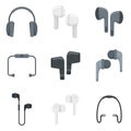Wireless earbuds icons set flat vector isolated Royalty Free Stock Photo