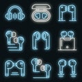 Wireless Earbuds icons set vector neon Royalty Free Stock Photo