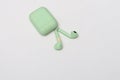 Wireless earphones, light green for listening to sound from mobile phones.