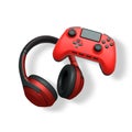 Wireless gaming headset and game controller isolated on white background with clipping path. Modern gaming accessories Royalty Free Stock Photo