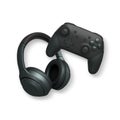 Wireless gaming headset and game controller isolated on white background with clipping path. Modern gaming accessories Royalty Free Stock Photo