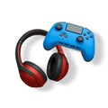 Wireless gaming headset and game controller isolated on white background with clipping path. Modern gaming accessories Royalty Free Stock Photo