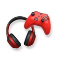 Wireless gaming headset and game controller isolated on white background with clipping path. Modern gaming accessories Royalty Free Stock Photo