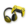 Wireless gaming headset and game controller isolated on white background with clipping path. Modern gaming accessories Royalty Free Stock Photo