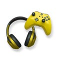 Wireless gaming headset and game controller isolated on white background with clipping path. Modern gaming accessories Royalty Free Stock Photo