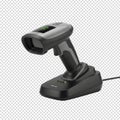Wireless handheld barcode scanner with its charging base, isolated. Perfect for retail, inventory Royalty Free Stock Photo