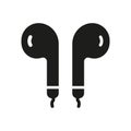 Wireless Headphone Silhouette Sign. Earphone Glyph Icon. Portable Ear Phone for Listening to Music Symbol. Earbud