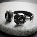 Wireless Headphones on Marble Surface Royalty Free Stock Photo