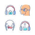 Wireless headphones RGB color icons set