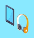 Wireless Headphones and Tablet Vector 3D Icons