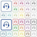 Wireless headset outlined flat color icons
