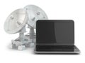 Wireless internet concept. Laptop and satellite dish. Royalty Free Stock Photo