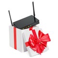 Wireless internet router in gift concept. 3D rendering Royalty Free Stock Photo