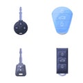 Wireless key icons set cartoon vector. Keyless vehicle entry device