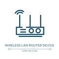 Wireless lan router device icon. Linear vector illustration from computer and media collection. Outline wireless lan router device