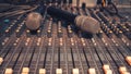 Wireless microphone on the audio mixer Royalty Free Stock Photo