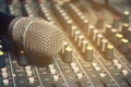 Wireless microphone on the audio mixer in the conference room Royalty Free Stock Photo